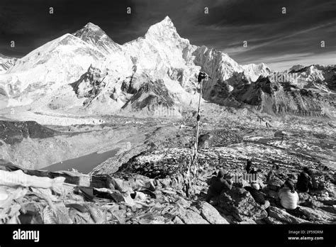 Everest Lhotse Nuptse Nepal Himalaya Mountain Black And White Stock