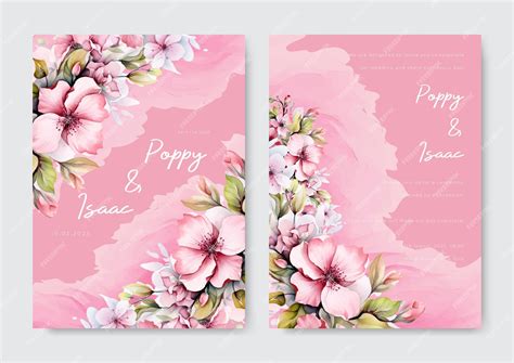 Premium Vector Pink Flower Wedding Invitation Watercolor Template