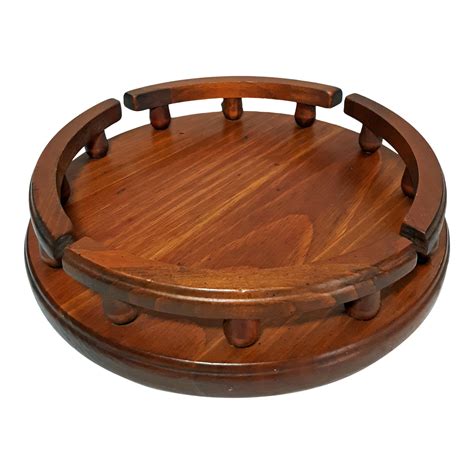 Vintage Wood Lazy Susan Turntable With Gallery Rail Chairish