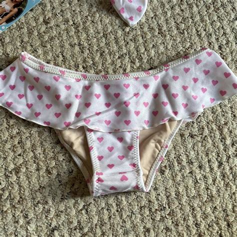 Adorable Rare Pink Heart Bikini With Ruffle Bottoms Depop