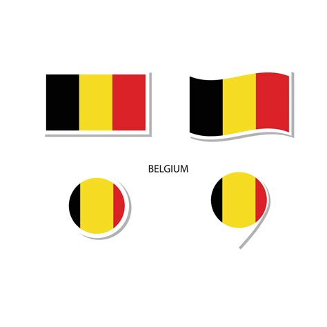 Belgium flag logo icon set, rectangle flat icons, circular shape ...