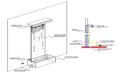 Wall Structure With Water Fall Detail Cadbull