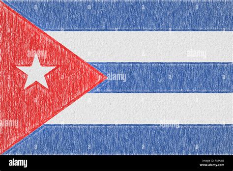 Cuba painted flag. Patriotic drawing on paper background. National flag ...