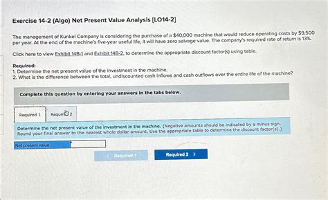 Solved Exercise Algo Net Present Value Analysis Chegg