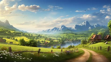 Premium AI Image | Countryside Landscape Wallpaper Rural Beauty