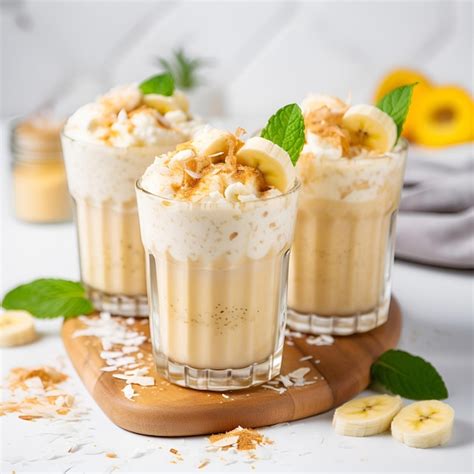 Premium Ai Image Caramel Banana Smoothie With Coconut Chips