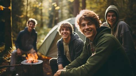 Premium AI Image | Young people camping in nature