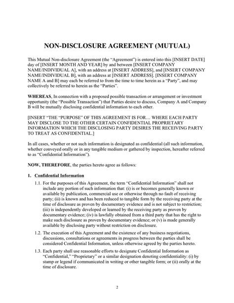 Mutual Non Disclosure Agreement Template In Word And Pdf Formats Page