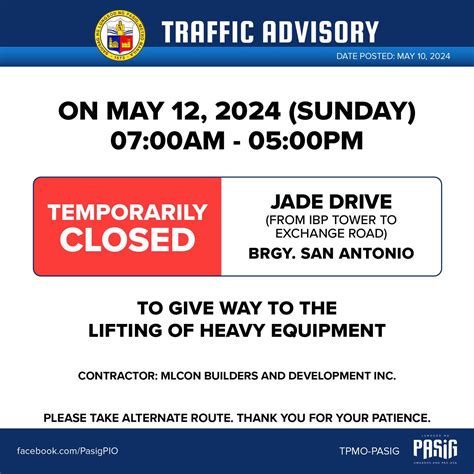 Pasig City Jade Drive Closed From Am Pm Sunday