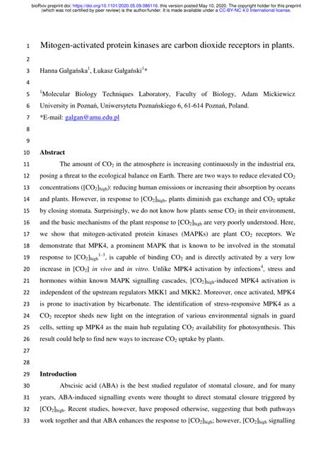 (PDF) Mitogen-activated protein kinases are carbon dioxide receptors in ... 
