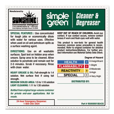 Simple Green All Purpose Cleaner Secondary Container Labels Abco