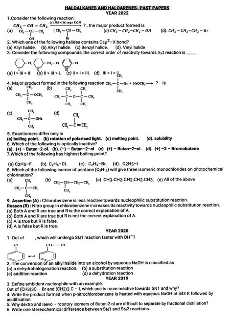 Solution Class Chemistry Haloalkanes And Haloarenes Previous Year