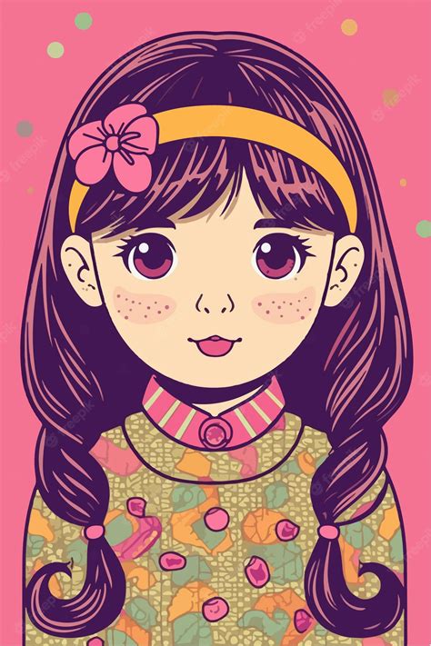 Premium Vector Cute Little Kawaii Girl Illustration Flat Colors