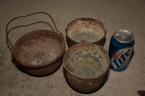 Antique Lead Melting Pots 3 Units Cast Iron Construction