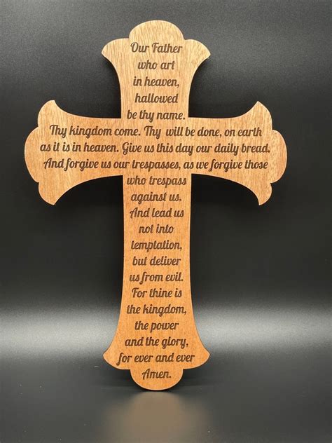 Lords Prayer Engraved Wood Wall Sign Laser Cut Cross With Etsy