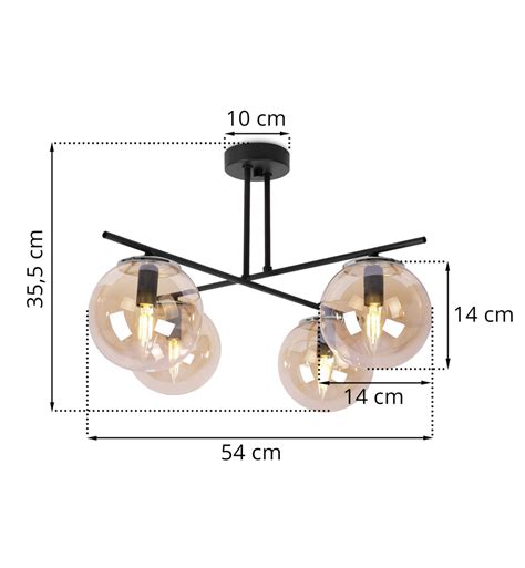 ᐈ Lampa sufitowa ze skrzyżowanymi ramionami 4 miodowe klosze 15 cm