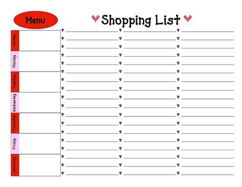 Glittery Giggles: Weekly Menu and Shopping List