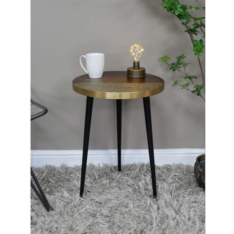 Brass Mango Wood Round Side Table Round Side Table Wood Side Table