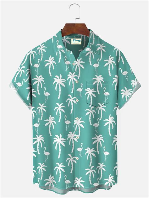 Royaura Beach Vacation Coconut Tree Men S Hawaiian Shirts Flamingo