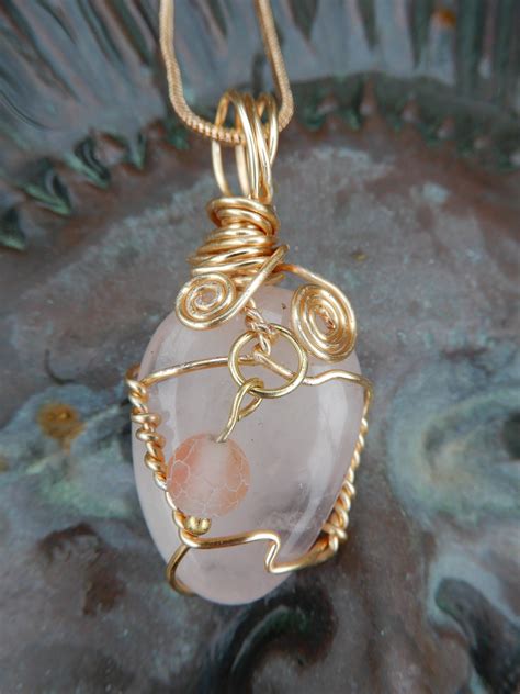 Crystal Rose Quartz Healing Stone Pendant Necklace Etsy Rose Quartz