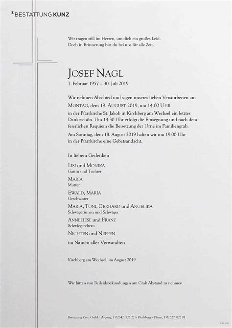 Josef Nagl 62 Bestattung Kunz Pitten und Aspang NÖ