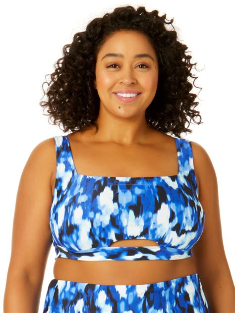 Time And Tru Womens Plus Size Tie Dye Cutout Swim Top