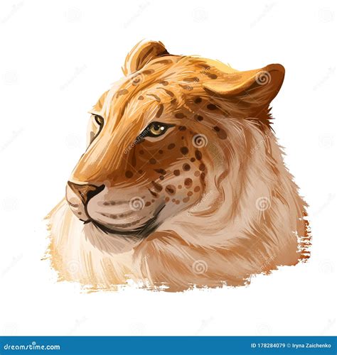 Liger Hybrid Offspring Of Lion And Tiger Isolated Vector Illustration Hand Drawn Portrait Sketch ...