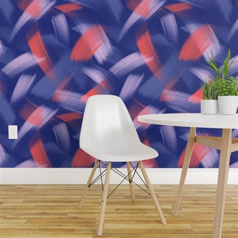 Peel And Stick Wallpaper 2ft Wide Abstract Brushstrokes Retro Purple Coral Hatched Overlap Custom