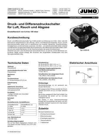 Jumo Differential Pressure Monitor Datenblatt Manualzz