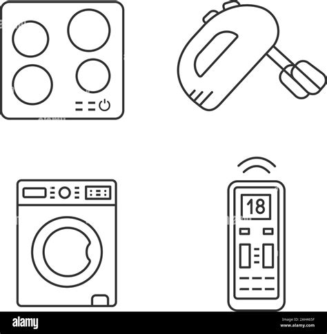 Household Appliance Linear Icons Set Electric Induction Hob Handheld