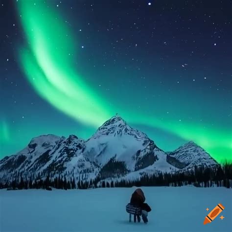 Aurora Over A Snow Capped Mountain At Night On Craiyon