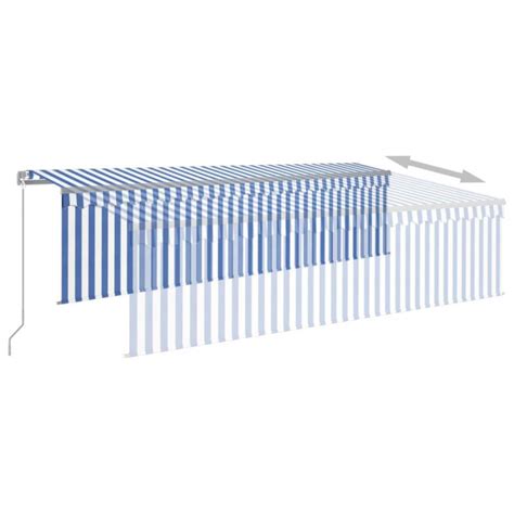 Toldo retrátil manual estore LED 5x3 m azul e branco