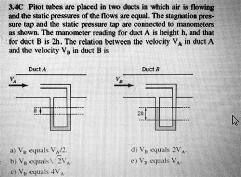 Solved 34c Pitot Tubes Are Placed In Two Ducts In Which Air Is