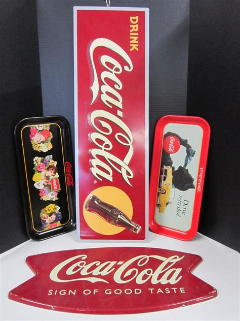 Lot Coca Cola Collectible Tin Trays And Signs