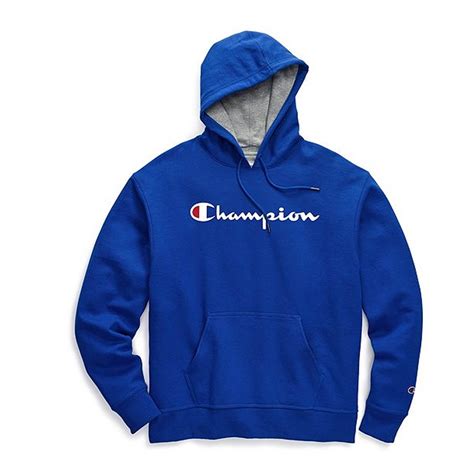 Champion Mens Powerblend Fleece Graphic Script Logo Pullover Hoodie