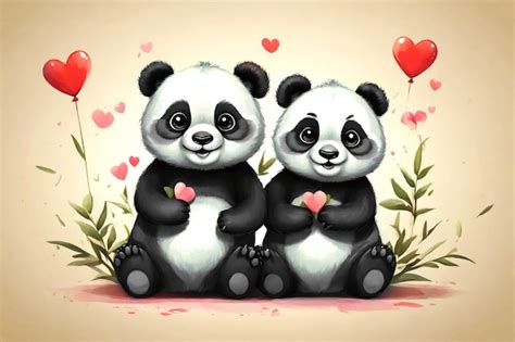 Premium Photo Illustration Of Couple Of Pandas In Love Concept