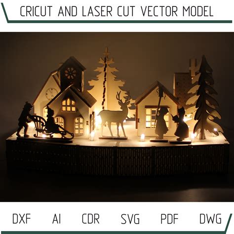 Dxf Files For Laser Christmas Village Wooden Church Winter Etsy