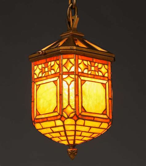 Duffner And Kimberly Stained Glass Hanging Lantern C1910 California Historical Design