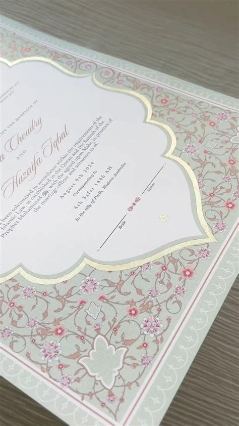 Nikkah Certificate Gold Foiled Luxury Nikkah Contract Gold Wedding