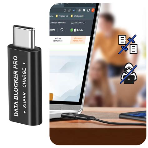 Bloqueur de Données USB C Data Blocker Super Charge Noir Français