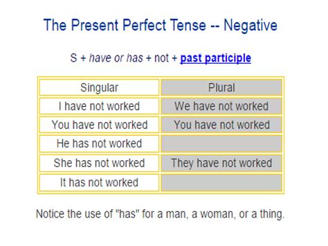 Present Perfect Tense Negative Form Ppt