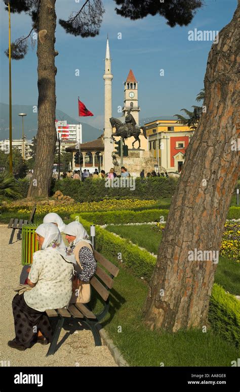 Albania Tirana Downtown Sheshi Skenderbeg Square 3 Muslem Women Seating