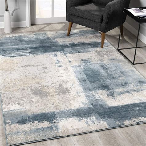 HomeRoots 2 X 20 Rag Olefin Cream Blue Indoor Abstract Runner Rug in ...