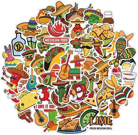 Mexicaanse Sticker Mix 50 Stickers Met Mexico Thema Voor Restaurant