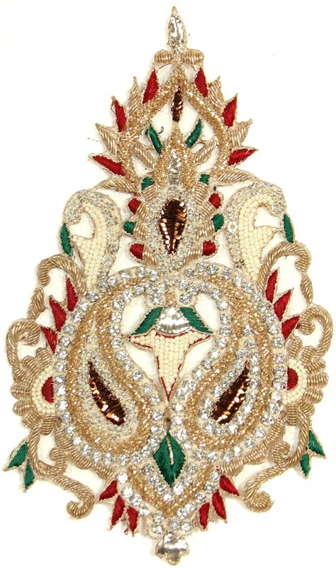 Ivory And Golden Zardozi Patch With Faux Pearls And Cutwork Exotic