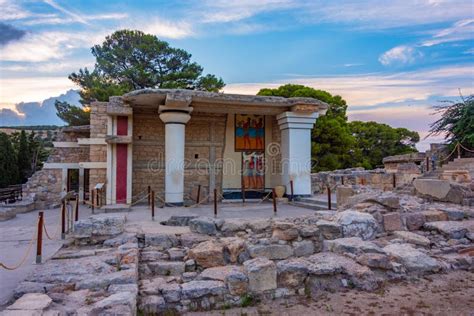 Procession Fresco At Ruins Of Knossos Palace In Crete Greece Stock