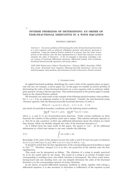 PDF Inverse Problem Of Determining An Order Of The Caputo Time