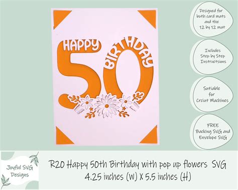 Svg Pop Up 50th Birthday Card Digital Birthday Card Pop Up 50th