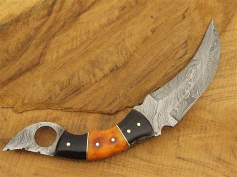 Handmade Damascus Steel Karambit Knife With Bone Horn Handle