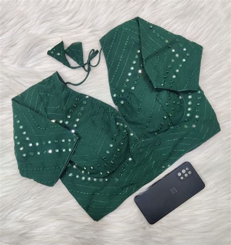 Dark Green Georgette Mirror Work Blouse Size 36 At Rs 350 Piece In Surat